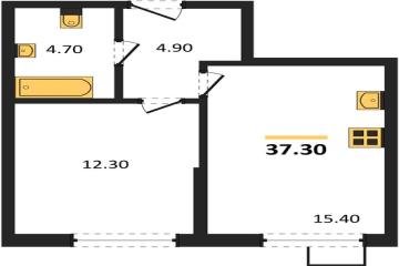 Фото №1: 1-комнатная квартира 37 м² - Краснодар, мкр. Парк Победы, 