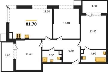Фото №1: 3-комнатная квартира 81 м² - Краснодар, мкр. Парк Победы, 